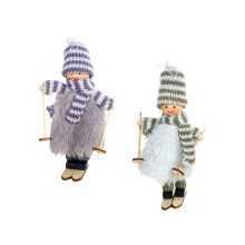 2 Pcs Wool Plush Skier Doll Christmas Decor (Grey Light Green)