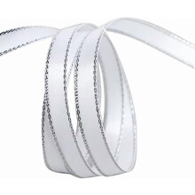100 Slat Ribín Grosgrain Poileistear Miotalach Bán Airgid Dúbailte Imeall 3/8" (1 Rolla) – le haghaidh Ceardaíochta, Bainise, Fillte