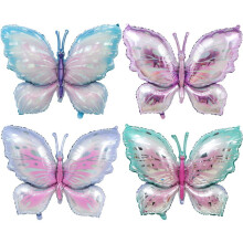 Ballons papillons roses et bleus décoratifs en aluminium (4 pièces)