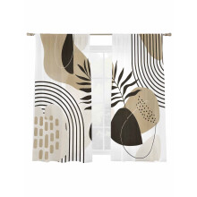 Cortinas transparentes marrons estilo boho (132 x 183 cm, 2 painéis), estampa medieval de folhas e design geométrico abstrato, cortinas de voile