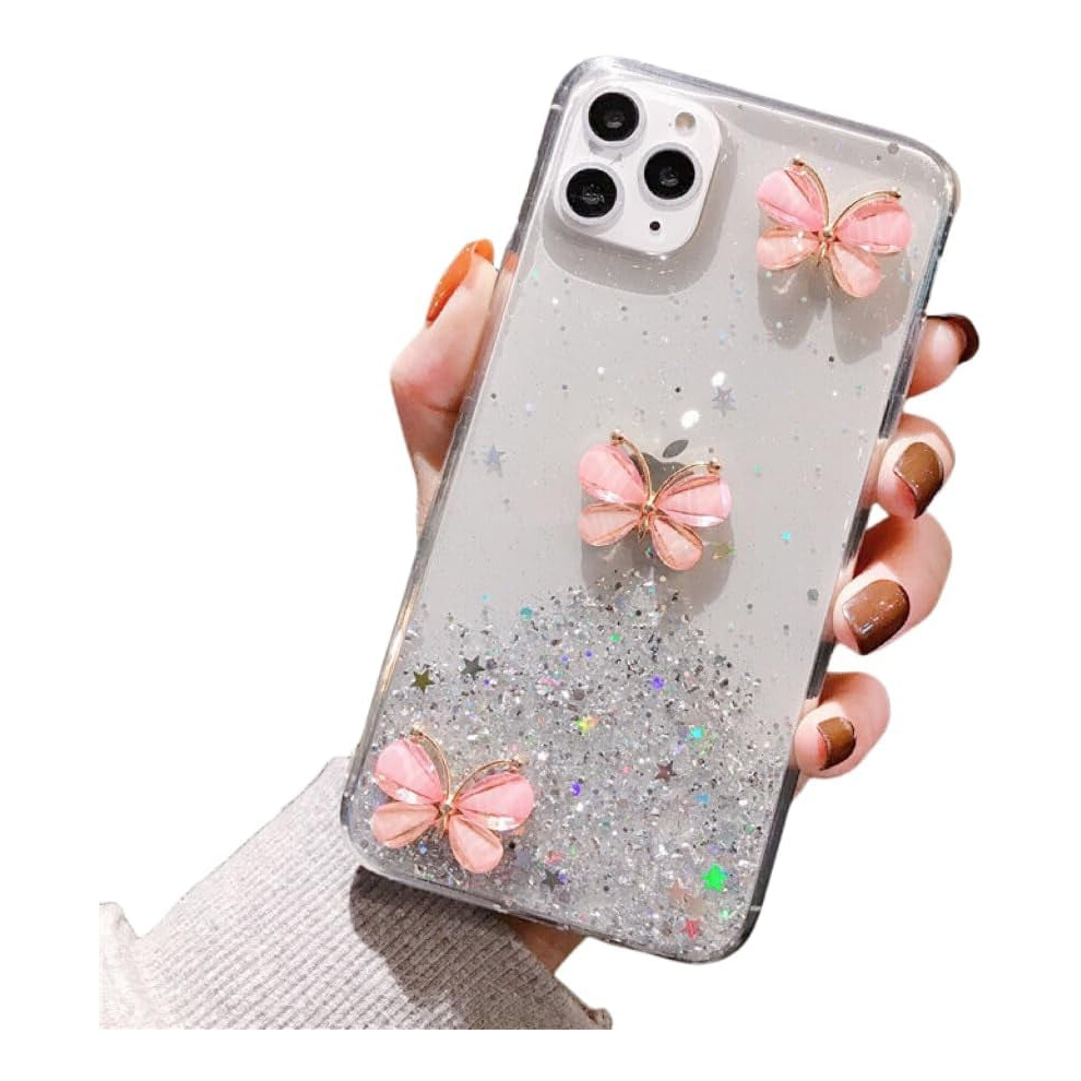 Cubic Three Butterflies Glitter Star Phone Case For Iphone 9023022243782