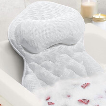 Almohada de baño para bañera: soporte para cuello y espalda, malla 4D, fuerte succión, impermeable, compatible con bañeras estándar.