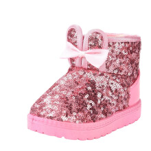 Girls Glitter Snow Boots Sparkly Sequins With Cute Rabbit Ears Design Ankle Boots For Winter Insulated Fuzzy Lining Trendy Shoes