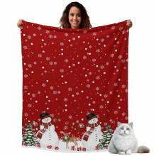 Julflanellfilt för säng, resor och camping, vintersnögubbe julgran hjortsnöflingor röd supermjuk mysig filt för alla årstider 50"x80"