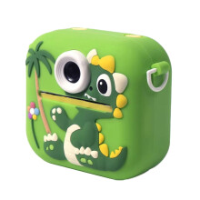 Kindercamera met instant printfunctie, siliconen hoesje met dinosaurusprint, 2,4 inch scherm, oplaadbare batterij, ingebouwde game- en muziekspeler.