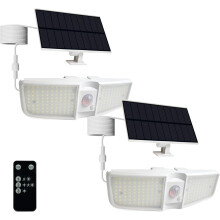Solar Motion Sensor Floodlights 6500K, 180 LED, IP65, with Remote—White, 2-PCS