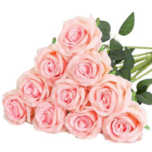 Set van 10 roze kunstrozen – Realistische nep-rozenstelen voor bruiloften, feesten en huisdecoratie, geschikt voor tafelstukken en tafeldecoratie.