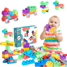 50 zachte babyblokken voor kinderen vanaf 6 maanden – STEM-educatief, sensorisch, kleurrijk rubberen bouwspeelgoed, compatibel met LEGO DUPLO