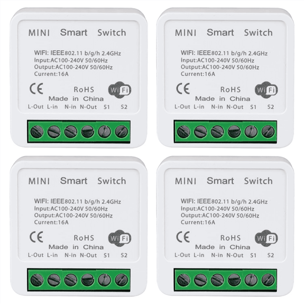 4Pcs Wifi Smart Switch Light Switch, App Remote Control, Voice Control, Diy Mode, Timer Function, Lan Control, 2 Way 16A 9551475212166