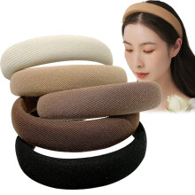 Conjunto de 5 faixas de cabelo de 30mm para meninas e mulheres, acolchoadas em tecido, nas cores marfim, marrom e preto, perfeitas para o dia a dia.