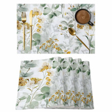 Jogo de 2 jogos americanos com estampa de flores amarelas e eucalipto, antiderrapantes, laváveis, para uso interno e externo.
