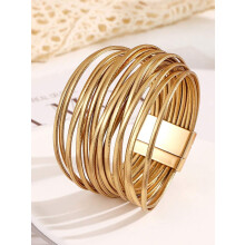 Pulseira feminina boêmia multicamadas – couro sintético PU, fecho magnético, pulseira com contas, ajustável, presente boho chic