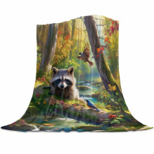 Grön skogsflanellfilt för säng, resor och camping, djurtvättbjörn supermjuk och mysig filt för alla årstider 76x102 cm