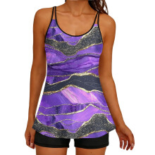 Costume da bagno tankini da donna a due pezzi, composto da top ampio e shorts.