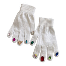 Handschoenen met strasssteentjes, Koreaanse stijl, witte gebreide winterhandschoenen
