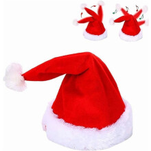 Bonnet de Père Noël électrique pour adultes et enfants, en peluche rouge.