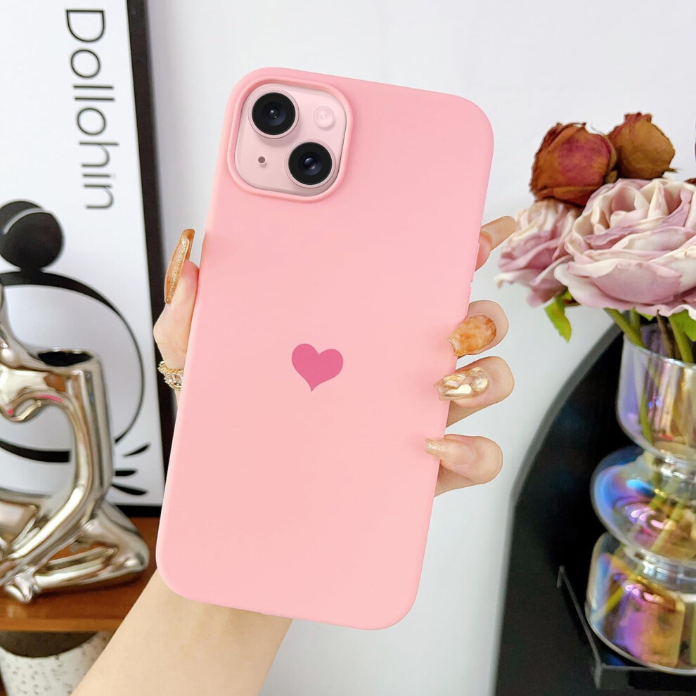 Cute Silicone Iphone 15 Plus Case Â Soft Anti-Scratch Microfiber Lining, Girly Heart Design Pink 9422877949045