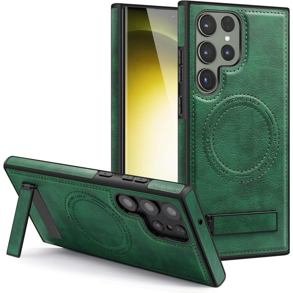 Leather Galaxy S24 Ultra Case Compatible With Magsafe Wireless Charging Â Rugged Magnetic Stand Cover For S24 Ultra 6.8" 5G, Green 9422877949397