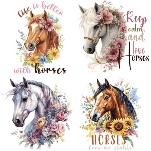 Toppe termoadesive con cavallo e fiori (4 pezzi)