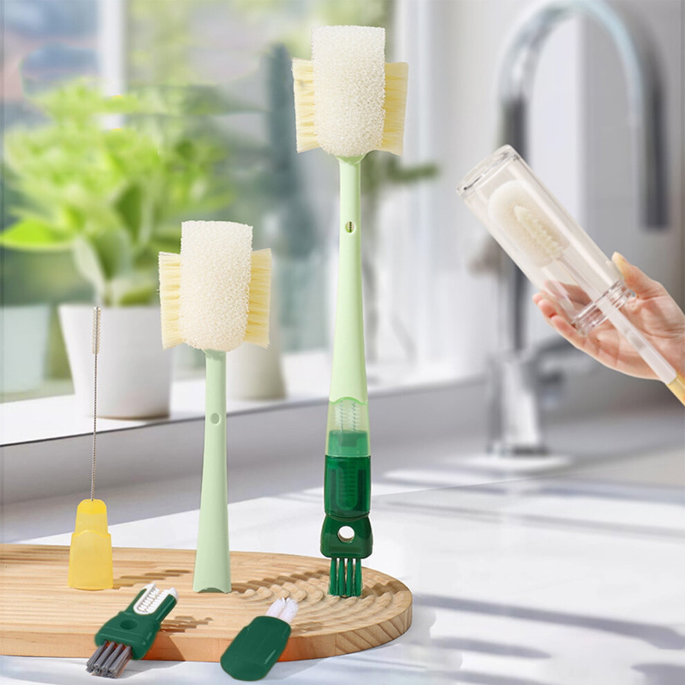 5-in-1 Bottle Cleaning Brush with Soft Sponge – Long Handle, Non-Scratch Cup Washer for Baby Bottles, Cups, Thermoses, Easy Grip