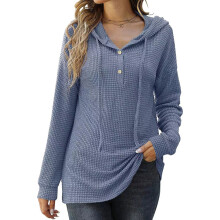 Casual Hooded Sweatshirt for Women Oversized Sweatshirt Henley Shirt V Neck Sweaters Long Sleeve Tops with Kangaroo Pocket Drawstring Hoodie Ribbed