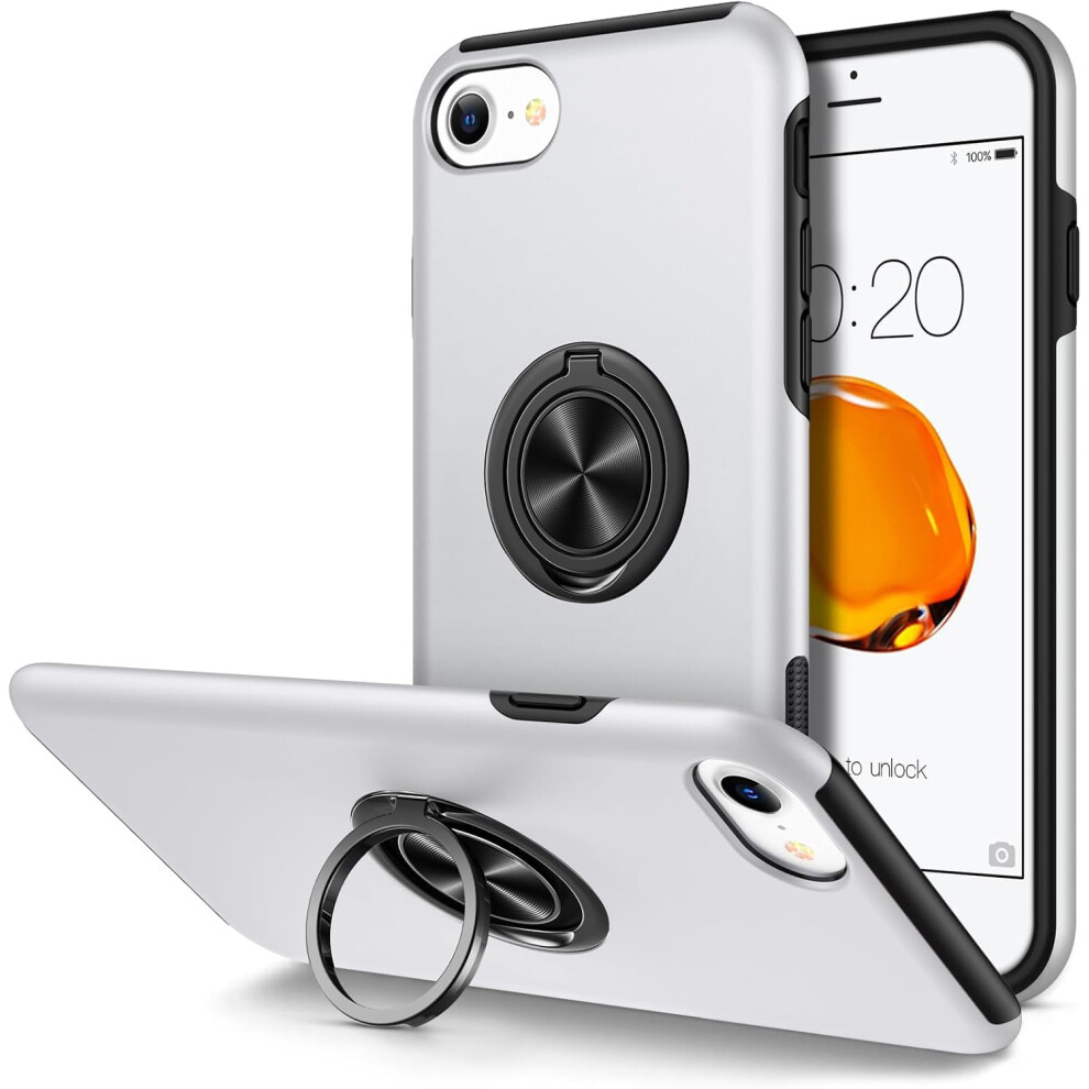 Heavy Duty Defender Case For Iphone Se 2022/2020, 7, 8ÂShockproof, Magnetic Kickstand & Ring Holder, Silver 9422877950935