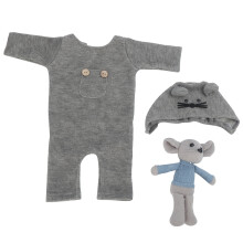 Conjunto de tricô respirável para bebê com decoração de ratinho, fácil de vestir, ótimo custo-benefício. Conjunto de 3 peças incluindo gorro