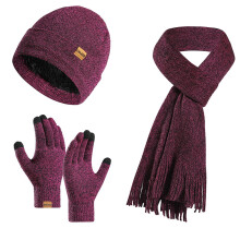 Winter Hat, Scarf, Gloves & Ear Warmer Set – Warm Knit Beanie + Touch Screen Gloves + 70.8" Wine Scarf, Christmas Gifts for Her