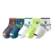 Boys Crew Socks Unisex School Kids Cotton Athletic Socks with Stripes Letter 5 Pairs Navy 3-5 Years