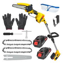 2-in-1 Cordless Pole & Mini Chainsaw, 6" Brushless, 21.5Ah Batteries, 5.9ft Reach, for Tree Pruning (Yellow)