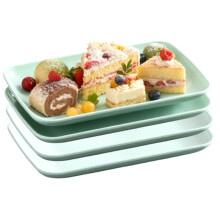 Rectangular Plastic Serving Platters Set of 4, 8.2" Dessert Trays, Dishwasher & Oven Safe, Green – Compatible with Standard Racks