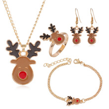 Dainty Christmas Jewelry Xmas Tree Jingle Bells Brown Reindeer Moon Necklace Earrings Rings Bracelets for Thanksgiving