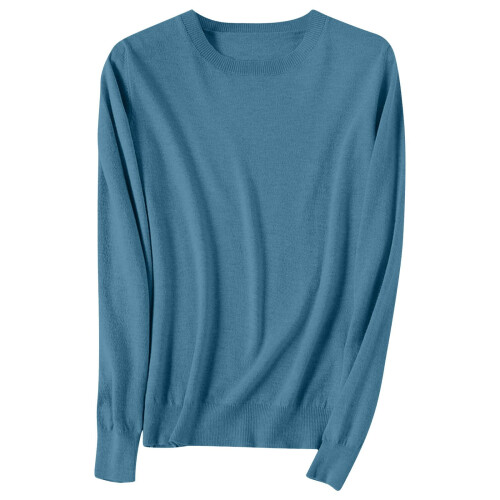 Damen-Baumwollpullover, langärmelig, Rundhalsausschnitt, einfarbig
