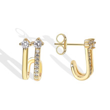 18K Gold Plated Stud Earrings For Women Double-layer Zirconia Earrings Gold Earrings Everyday Jewelry Gift