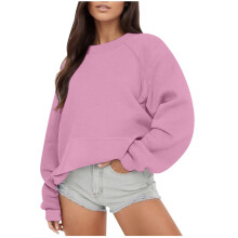 Oversize-Sweatshirt für Damen, lässiger Langarm-Pullover in Unifarben, Rundhalsausschnitt, Herbst-Winter-Outfit 2025