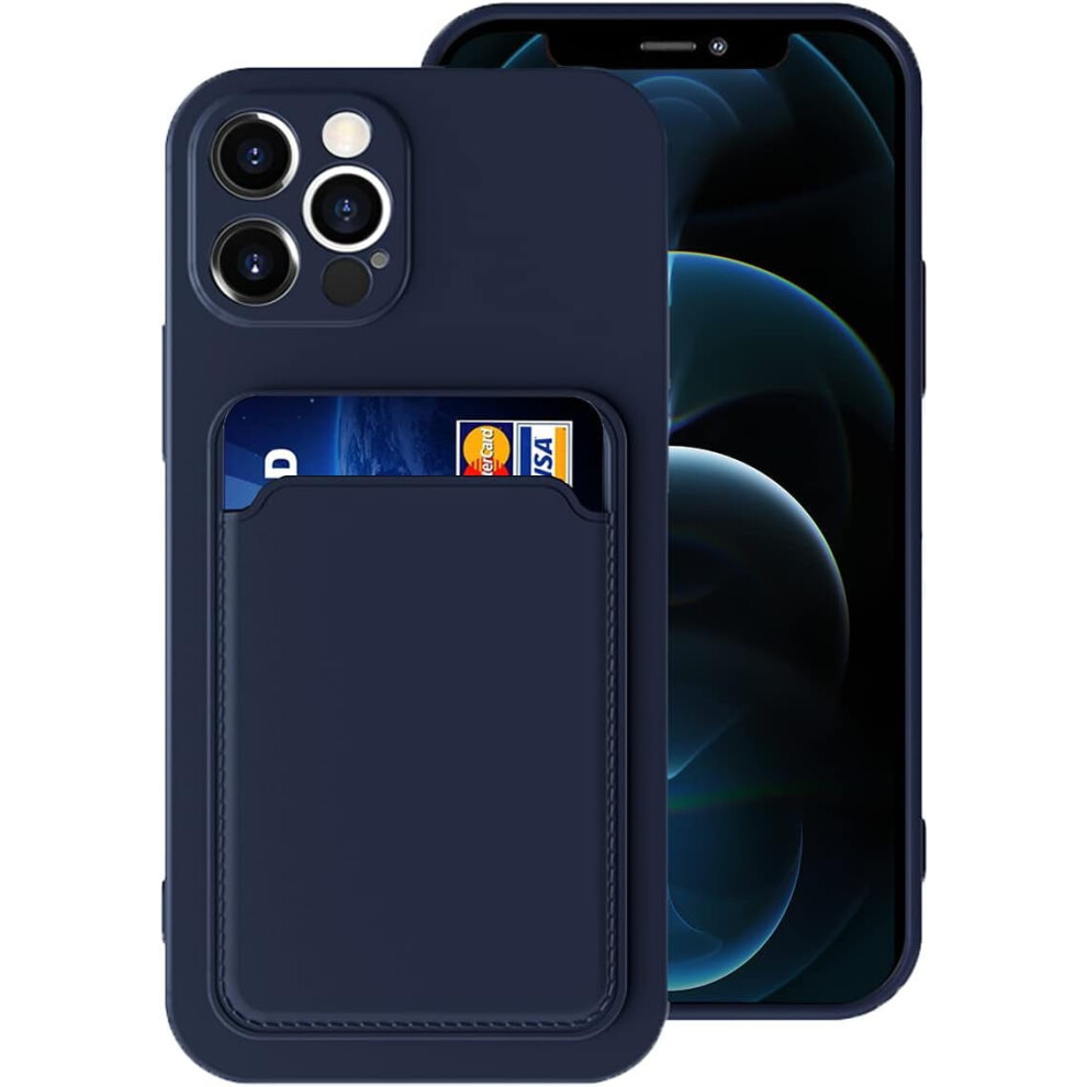 Silicone Card Case Compatible With Iphone 12 Pro Max 6.7", Shock-Absorbing, Soft Slim Wallet Case In Dark Blue 9085618423008