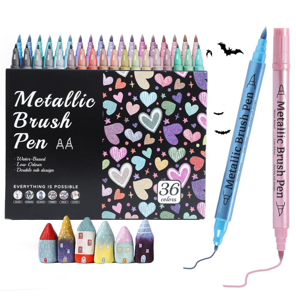 36-Color Metallic Paint Markers, Dual-Tip Nail Art Pens Set for Manicure, Graffiti & Dotting â Compatible with All Nail Art Tools