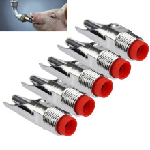 5-Pack Stainless Steel Hog Waterer Nipples (1/2 NPT), Automatic Pig Nipple Drinker with Filter, Compatible with Barrel Kits for Sows, Piglets & Dogs
