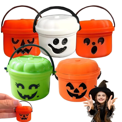 Mini Halloween slikspande med håndtag - 5 stk.