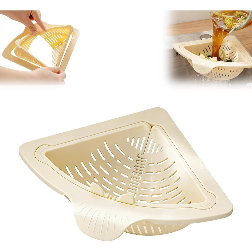 Magnetic Drainage & Filter Basket For Kitchen Corner Sink, Triangular Twist-Open Strainer With Punch-Free Installation 9399596187310