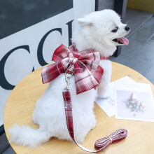 Dog Harness & Leash Set – Adjustable, Breathable Plaid Vest with Bow Tie, Compatible with Small Dogs & Cats