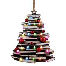 Book Christmas Tree Ornament – Reading Lover Gift, Library Decor, White Elephant & Funny Xmas Tree Decoration