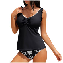 Trajes de baño tankini para mujer 2026 Traje de baño de dos piezas modesto Top de baño con cuello en V y volantes Parte inferior de talle alto