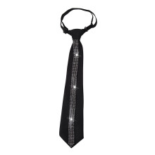 Women's Adjustable Pre Tied Black Necktie with Sparkling Rhinestones Detailing for Parties and Business Meetings Tie