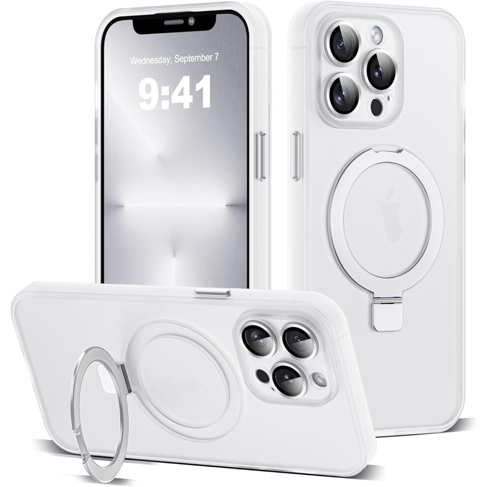 Iphone 13 Pro Max Case With Magnetic Ring Stand, Full Lens Protection, Magsafe Compatible, Military-Grade Matte Translucent 9085618422353
