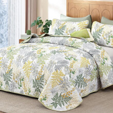 Sage Quilt Size, Botanical Bedspread with Leaves 3 count Lightweight Microfiber Reversible Coverlet Decor for Seasons(96"x90")