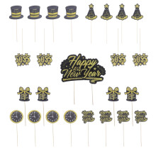 25Pcs Black 2022 Cake Adorn Cake Picks for New Year Festival and Home Baking Decor