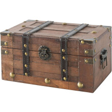 Alexander Small Wooden Treasure Chest 11"x7"x5.5", Hinged Lid Storage Box, Decorative Vintage Pirate Chest for Keepsakes & Classroom – Compatible