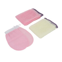 African Nylon Net Bath Sponge with Gloves, Roseate Beige