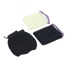 Nylon Long Net Bath Sponge & Gloves for Shower, Black/Beige